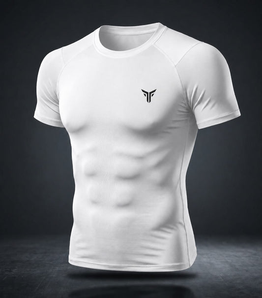 Angel White Men's Compression T-Shirt – Athletic Fit, Quick-Dry Gym & Workout Base Layer
